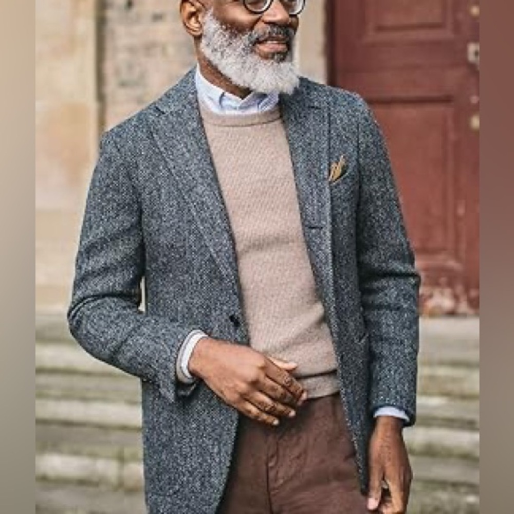 Men’s Ammeci Herringbone Tweed Jacket Sports Coat Italy Preppy Wedding